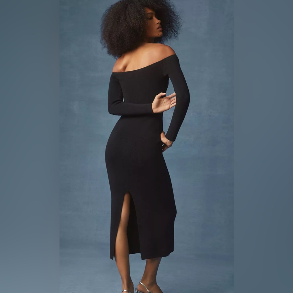 Le Superbe + Anthropologie Black Knit Off Shoulder Midi Dress, Size XS | 0967 - Picture 2 of 9